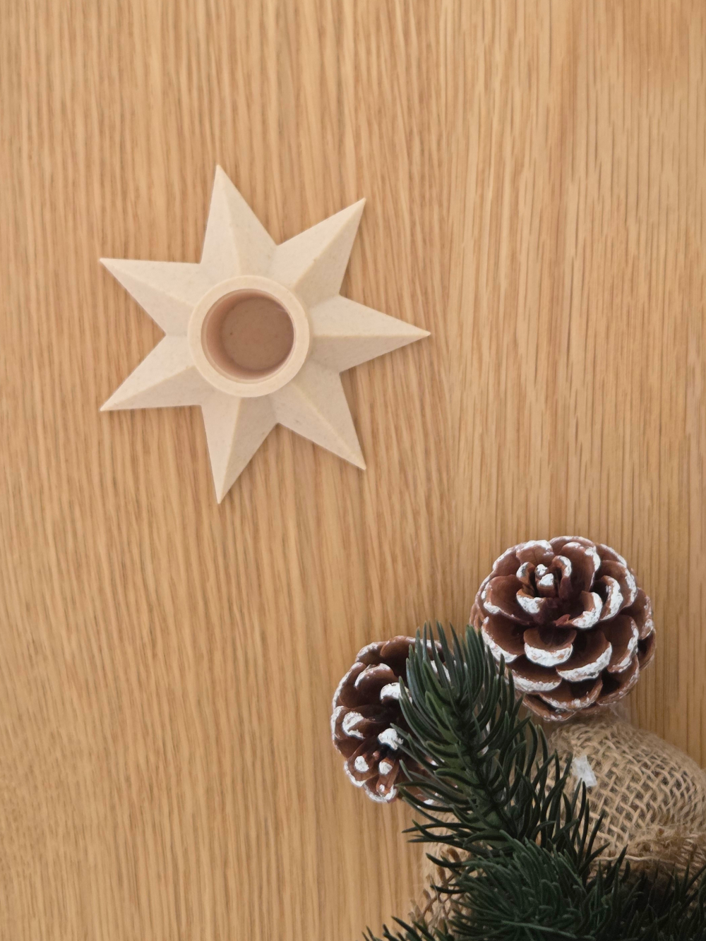 Julestjerne Lysestage, birk, H 2,8 cm