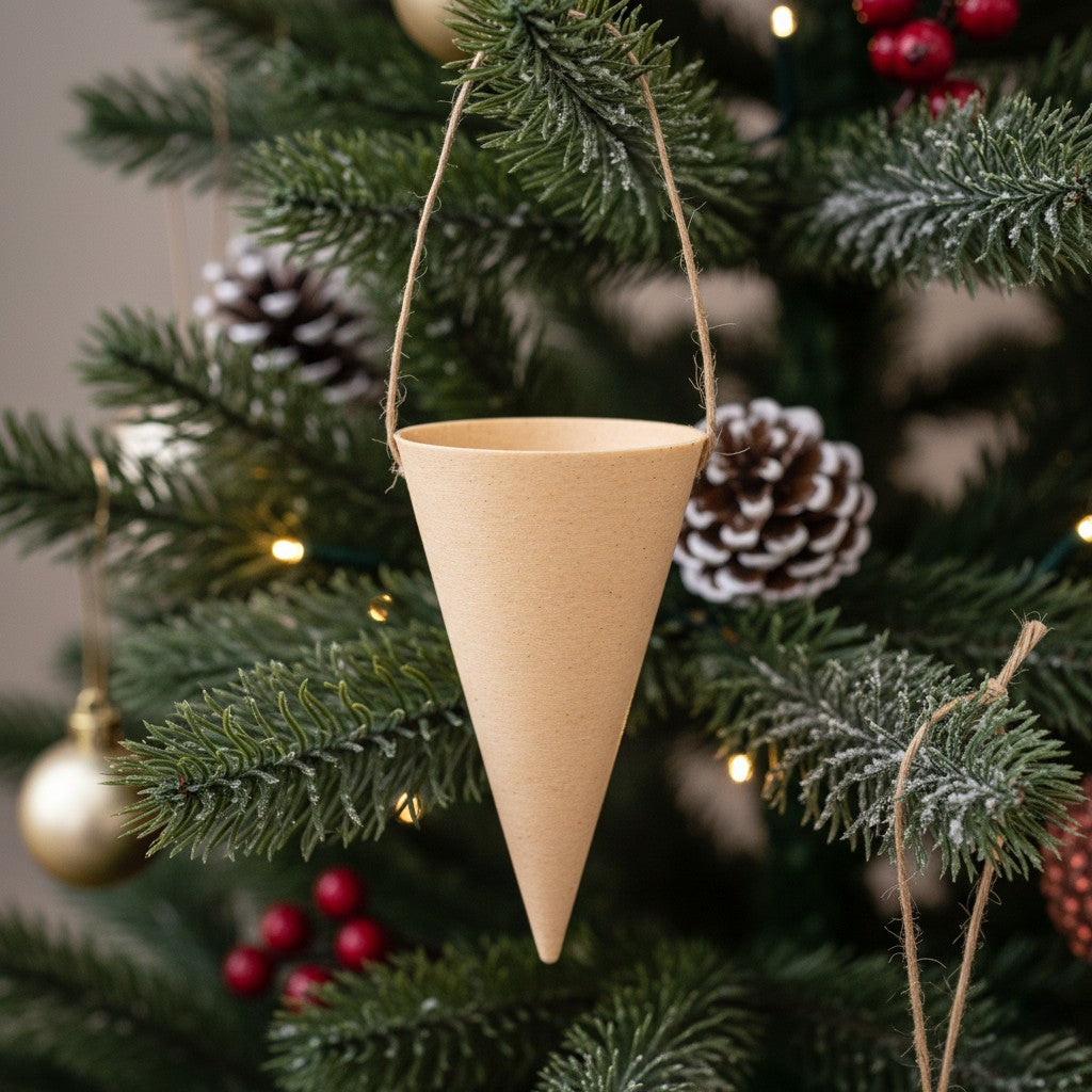 Kræmmerhus i birk med glat overflade som julepynt til juletræ eller vindue