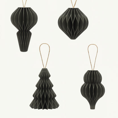 Sæt med fire grønne honeycomb juleornamenter som julepynt