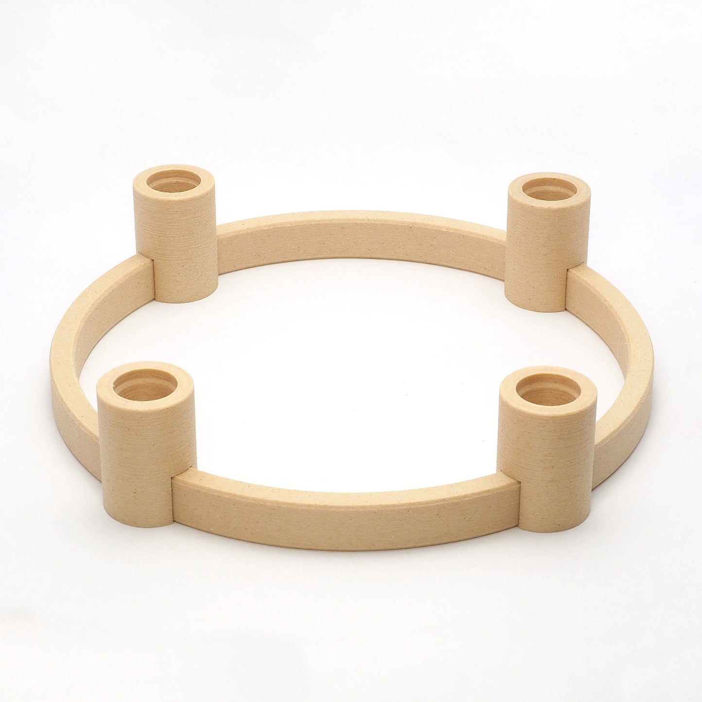 Adventskrans lysestage i birk – 3D printet i bæredygtigt materiale fra Hartli, rund base med fire holdere til kronelys