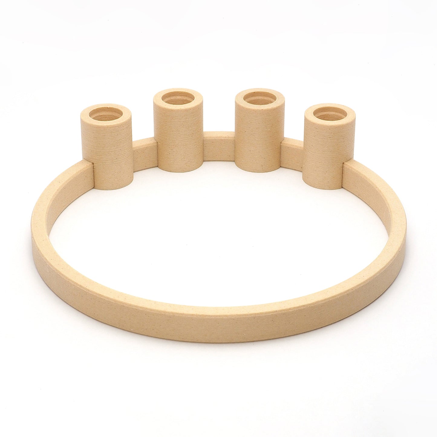 Adventskrans lysestage i birk – bæredygtig 3D print fra Hartli, rund base med fire holdere til kronelys