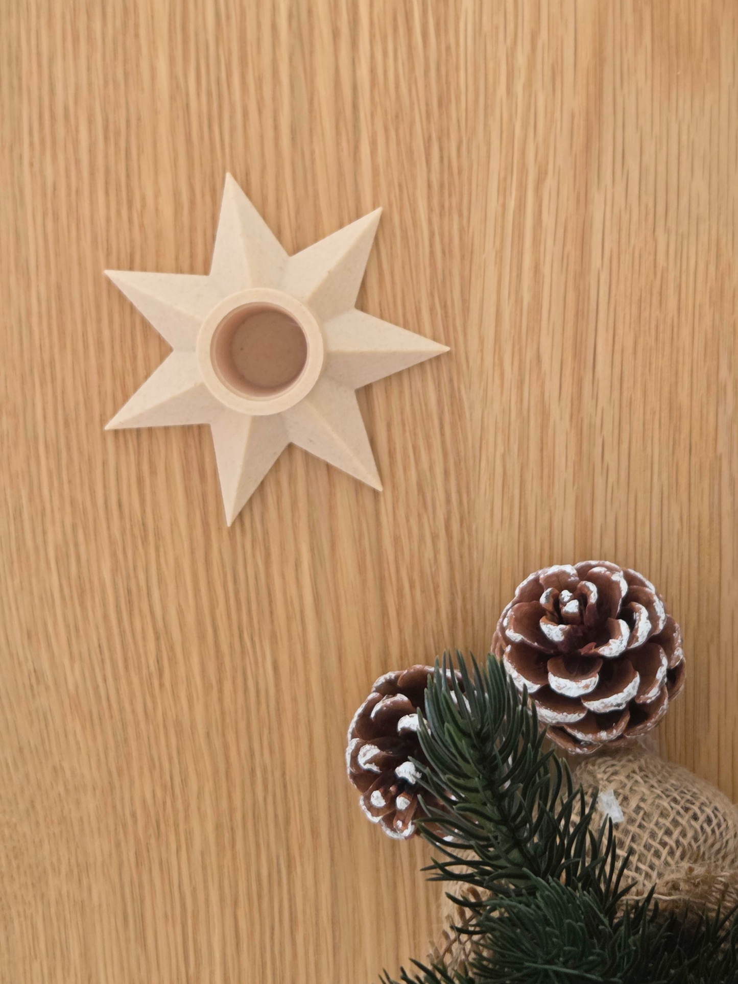 Julestjerne Lysestage, birk, H 2,8 cm
