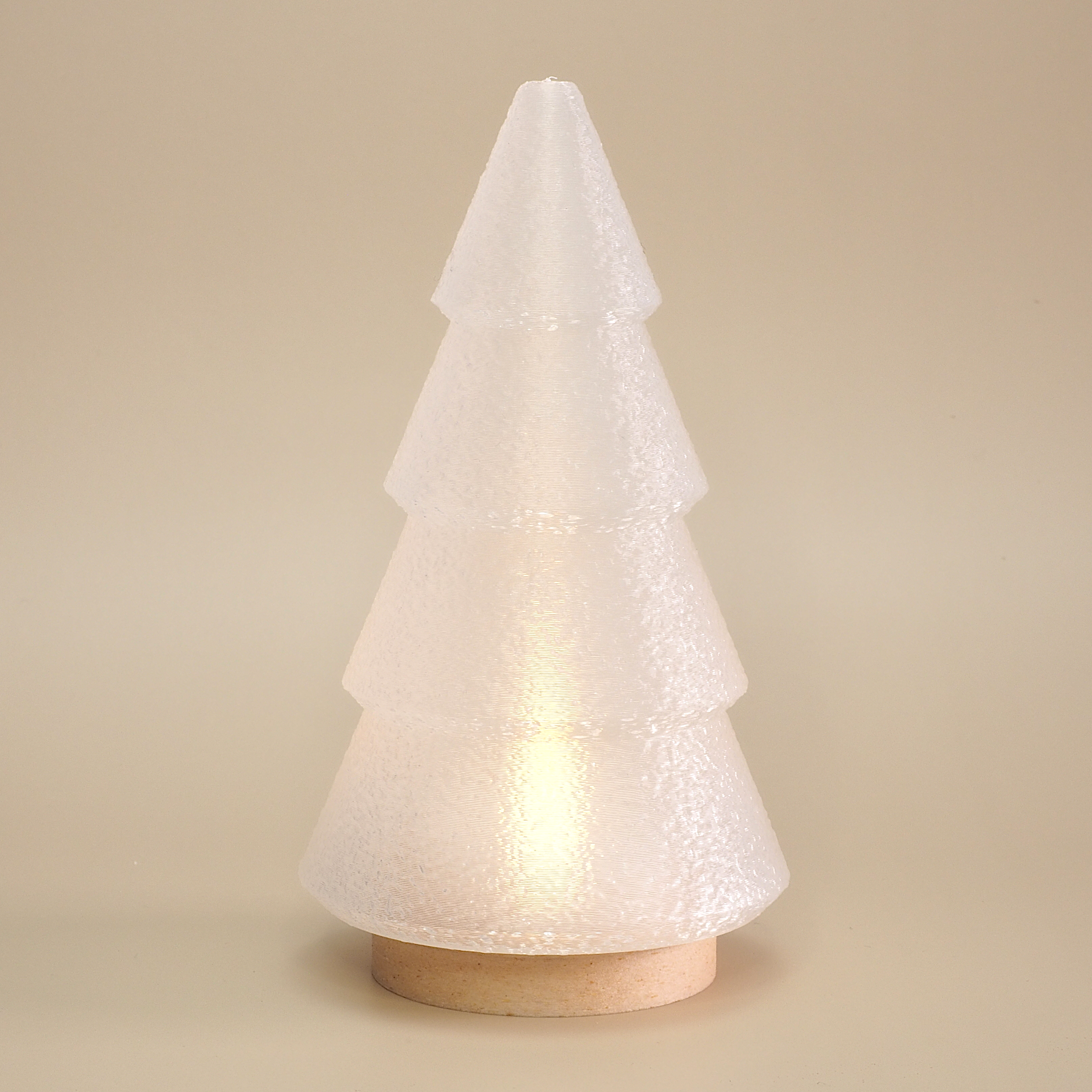 Juletræ fyrfadsstage i transparent materiale – stemningsfuld LED-dekoration i 3D print