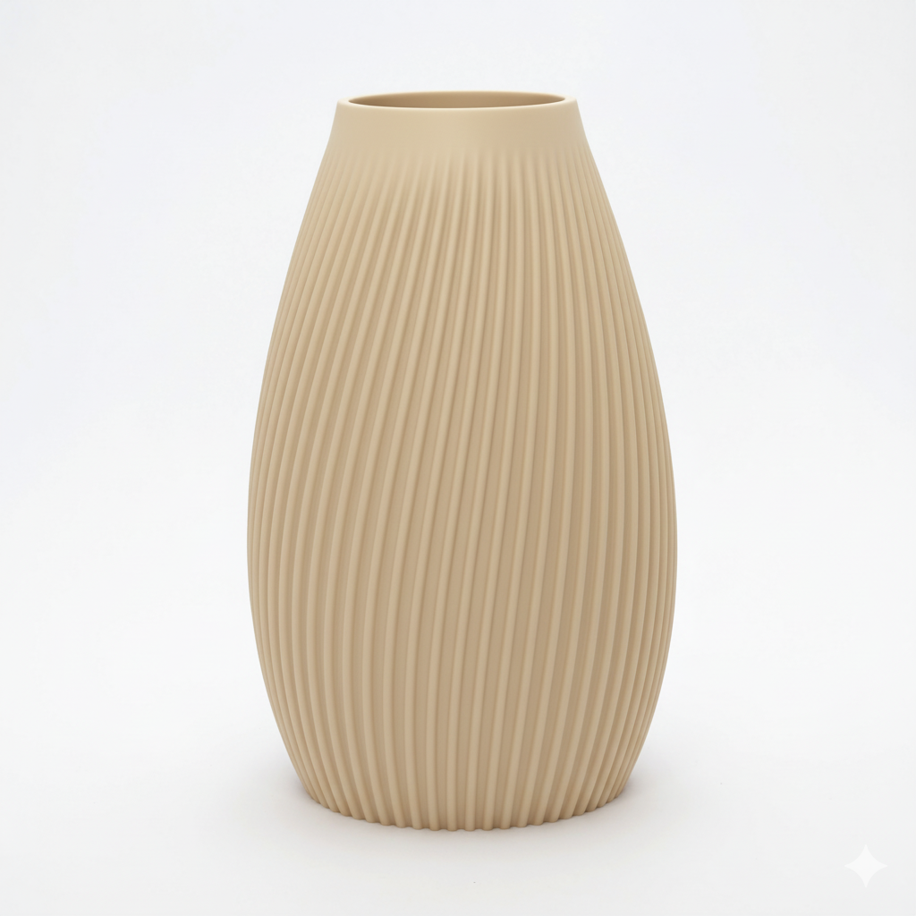 FLUTE Vase beige – bæredygtig 3D print vase med rillet design fra Hartli