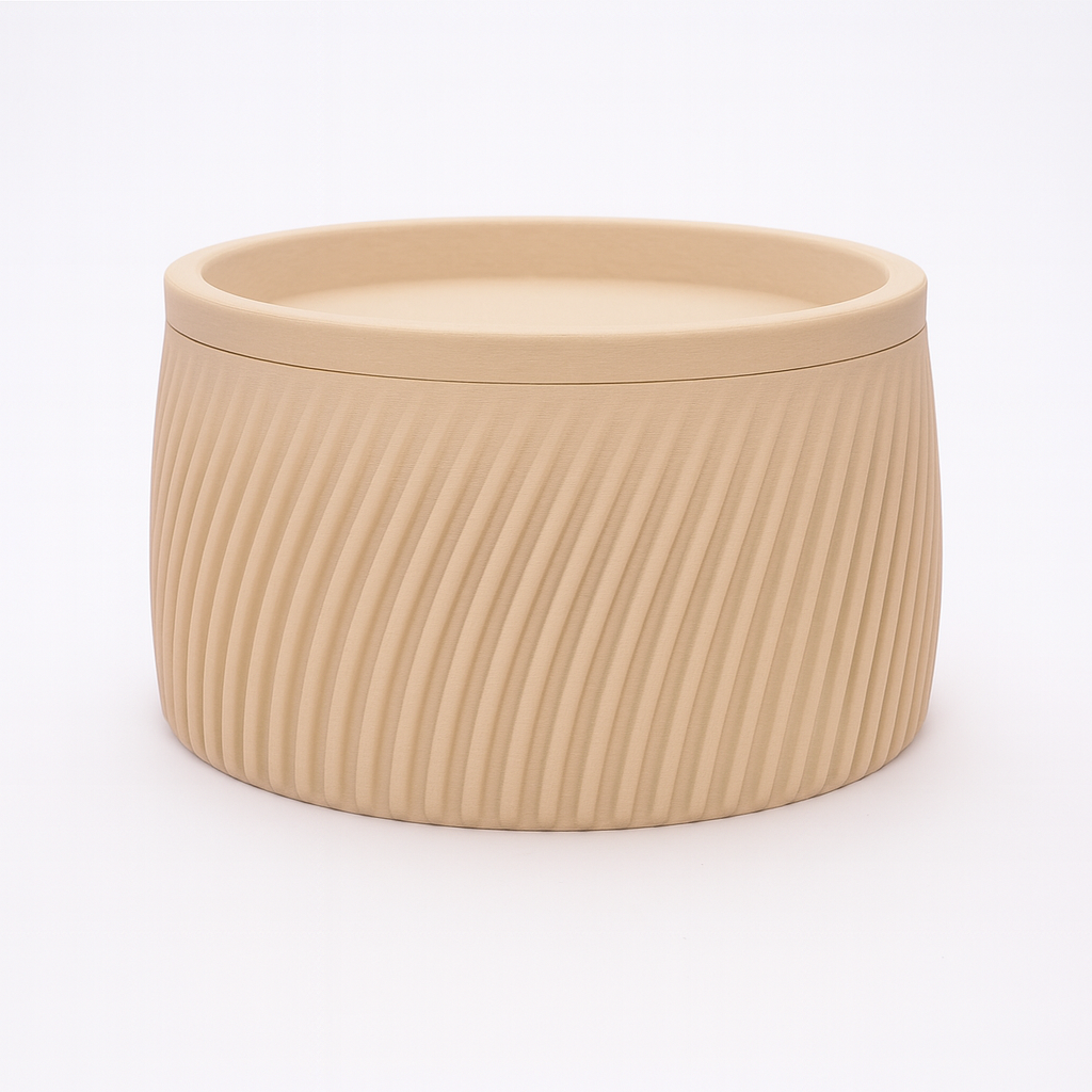 Flute opbevaringsboks i Beige 5/7 cm – ribbet og lav profil med låg