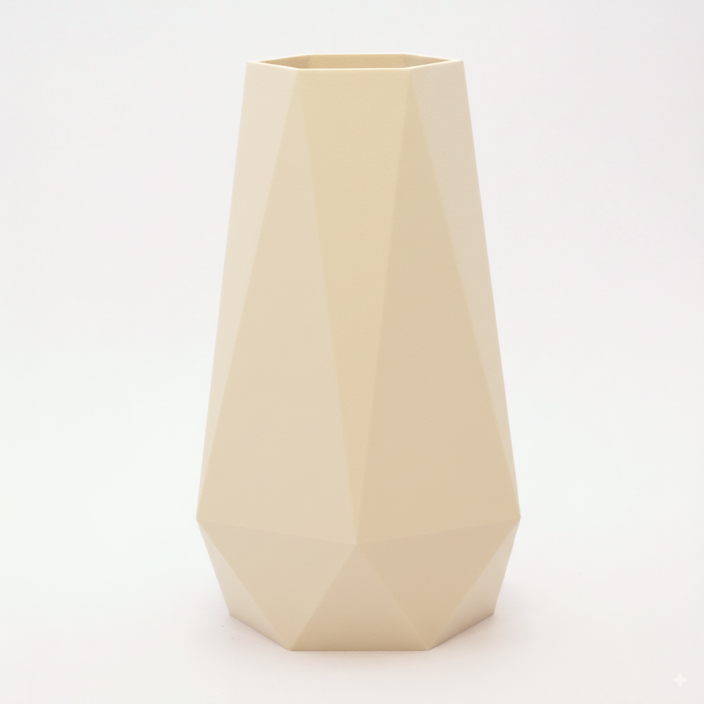 Geometric Vase i Beige 20/25 cm – rolige varme nuancer og ribbet geometri