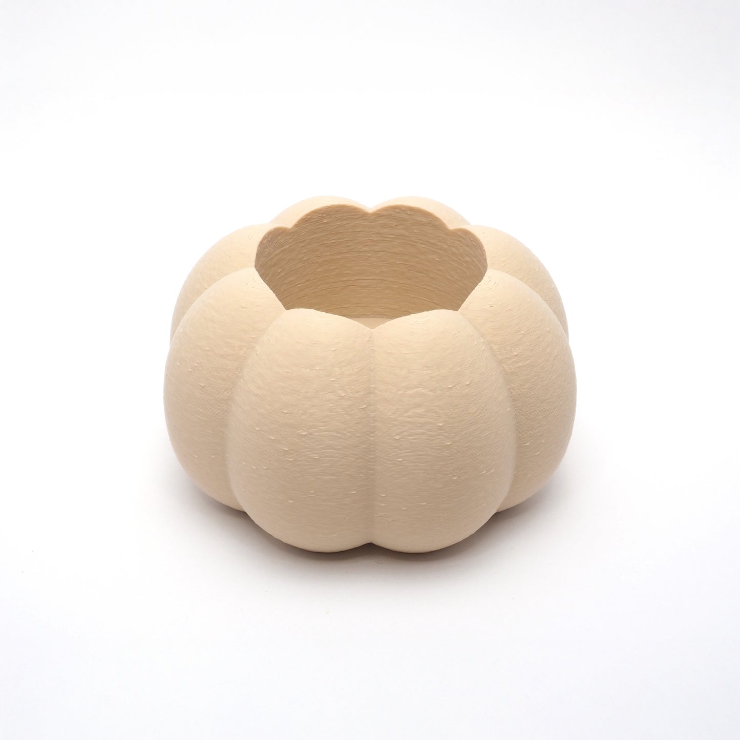 Græskar lysestage i beige – bæredygtig 3D print Halloween dekoration, set oppefra