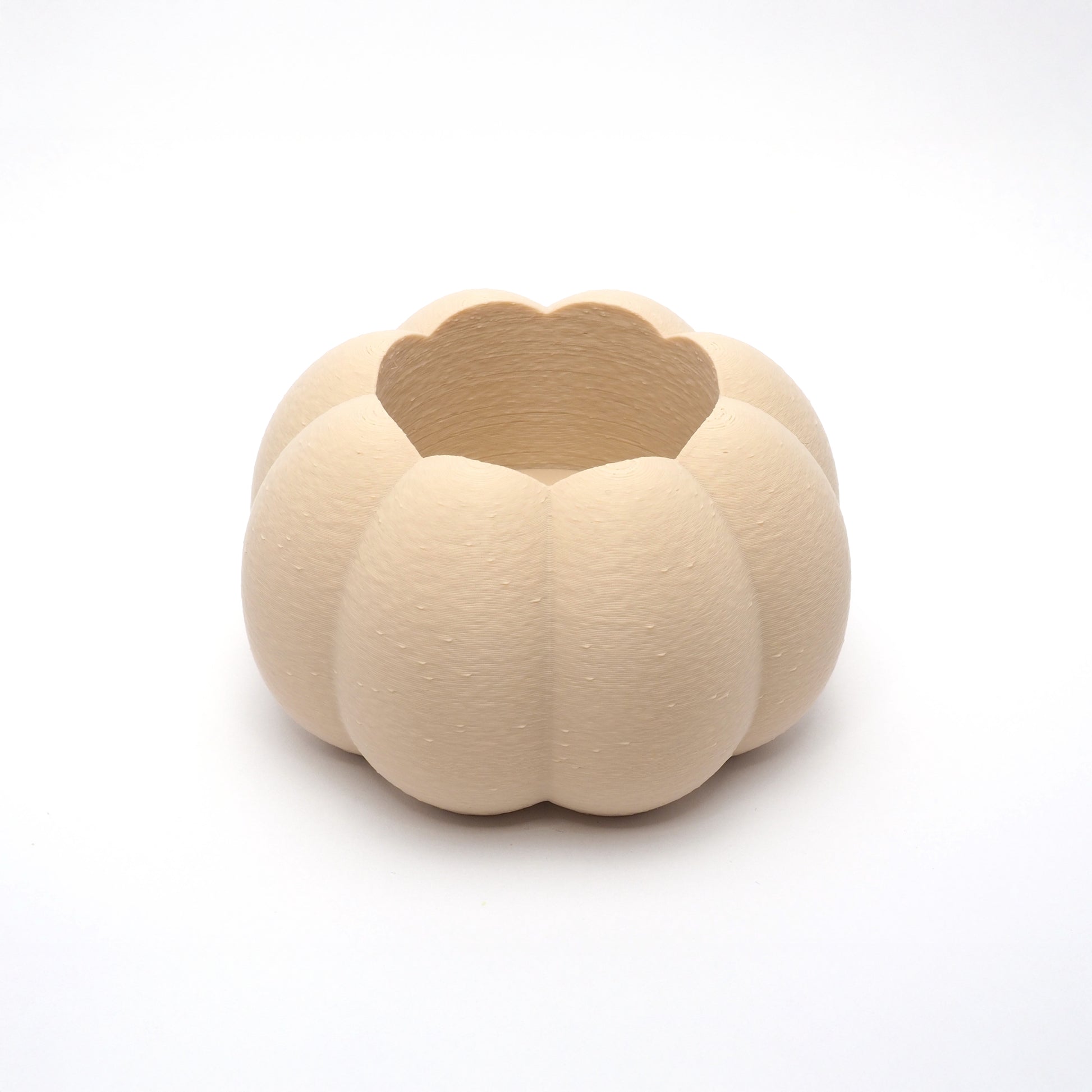 Græskar lysestage i beige – bæredygtig 3D print Halloween dekoration, set oppefra