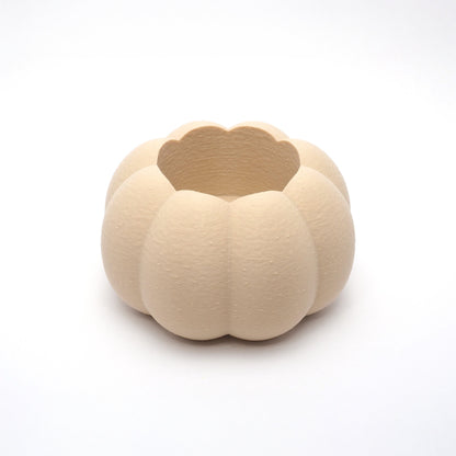 Græskar lysestage i beige – bæredygtig 3D print Halloween dekoration, set oppefra