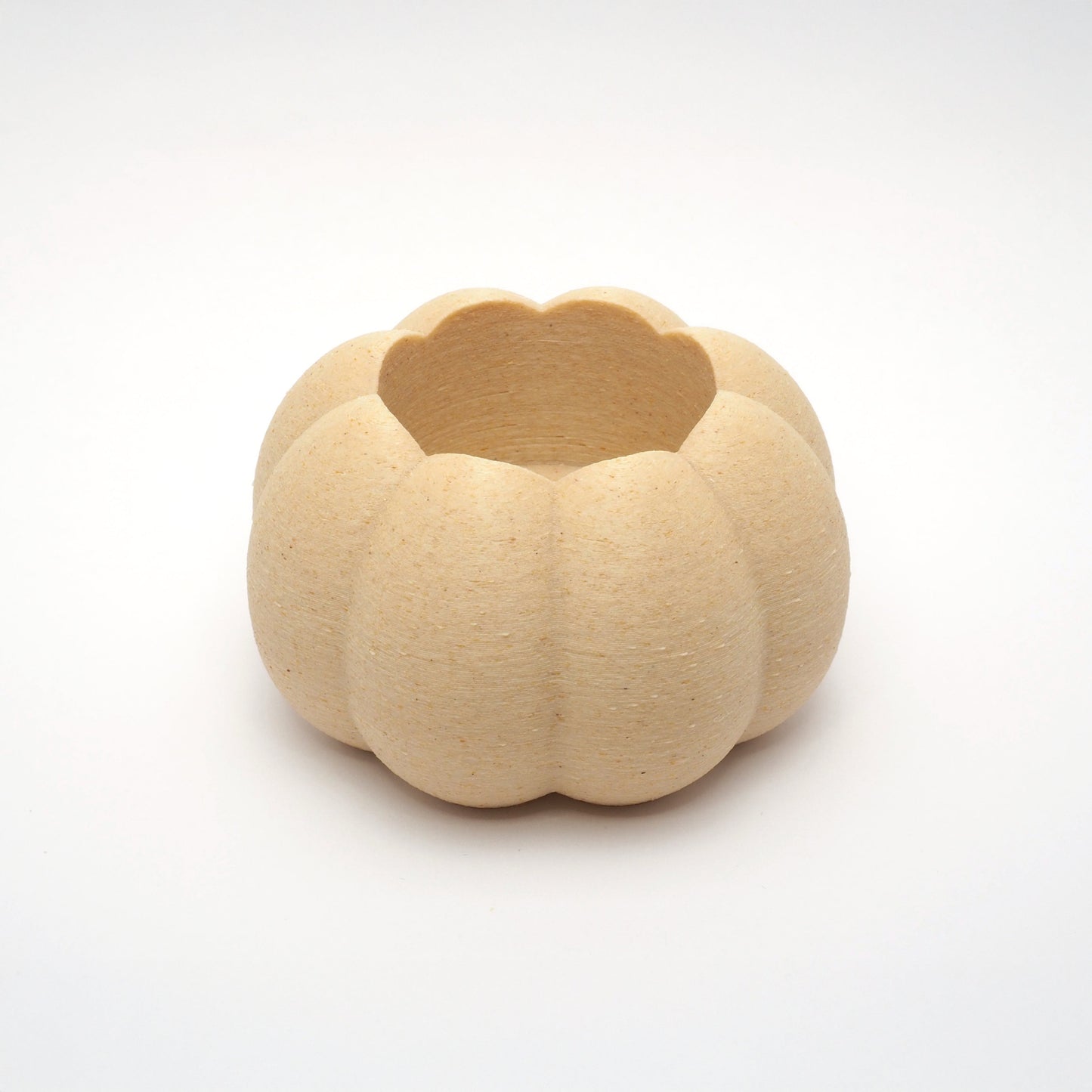 Græskar lysestage i beige – bæredygtig 3D print Halloween dekoration, set oppefra