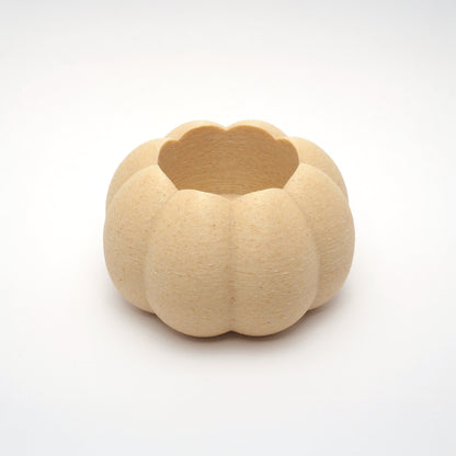 Græskar lysestage i beige – bæredygtig 3D print Halloween dekoration, set oppefra