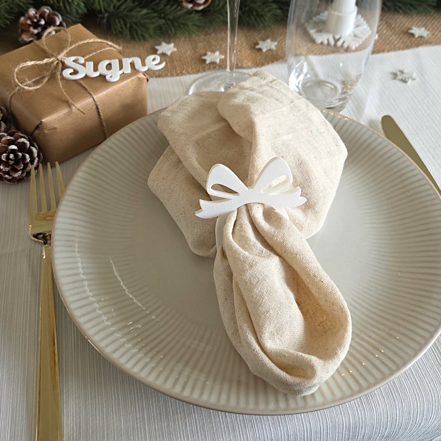 Servietring Sløjfe, sæt af 4, marmor, H 7,4