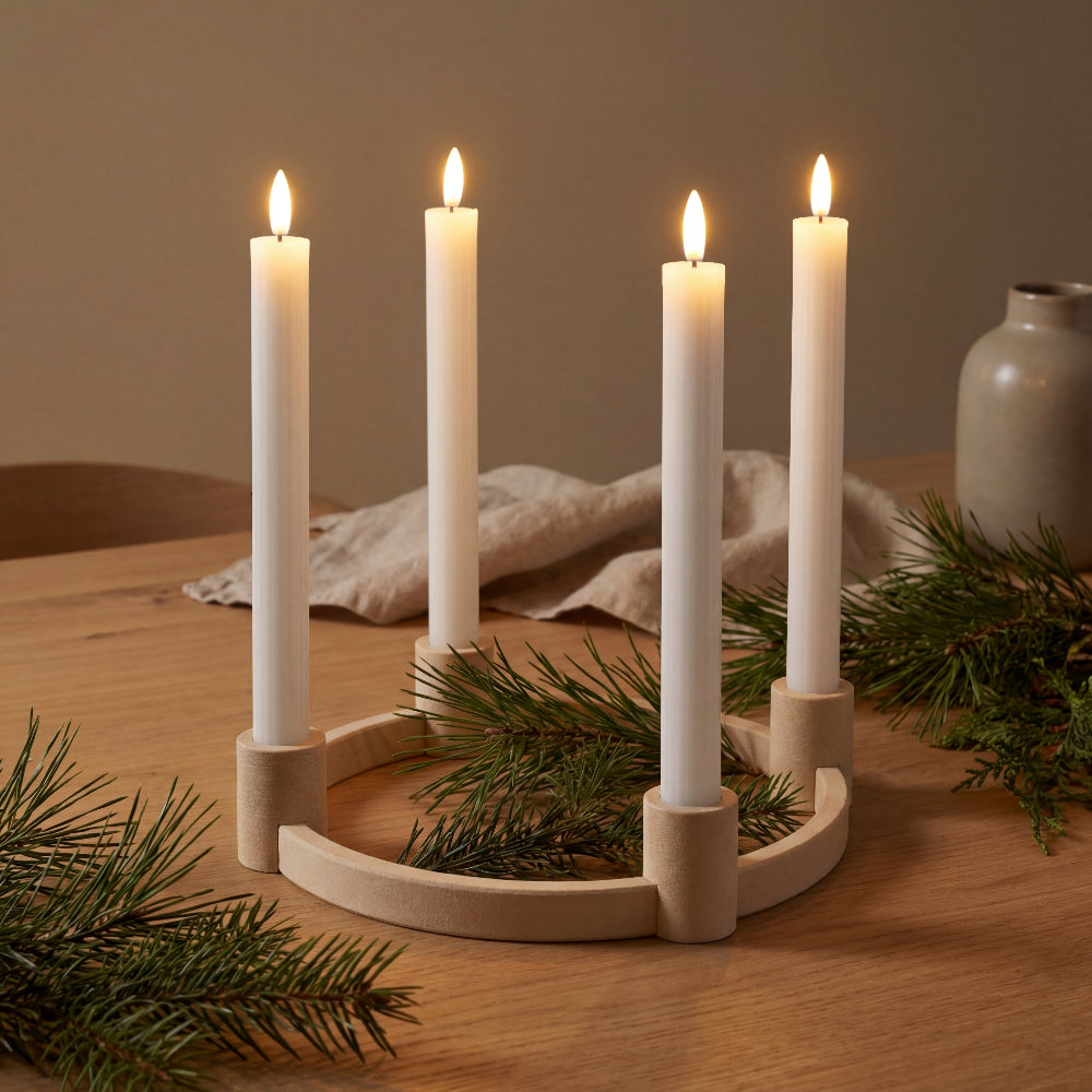 Adventskrans lysestage i birk til LED kronelys i moderne design