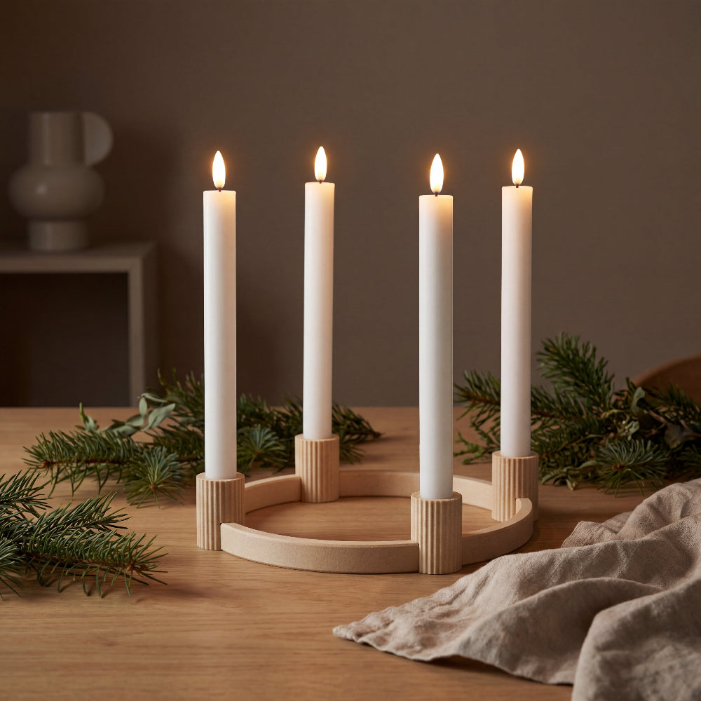 Adventskrans lysestage i birk rillet dansk design til LED kronelys