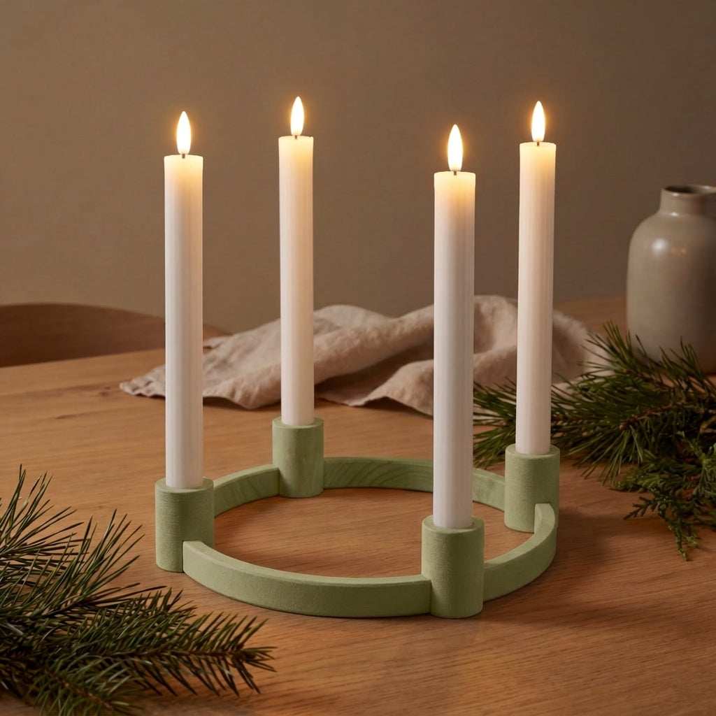 Adventskrans lysestage i oliven grøn til LED kronelys i moderne design