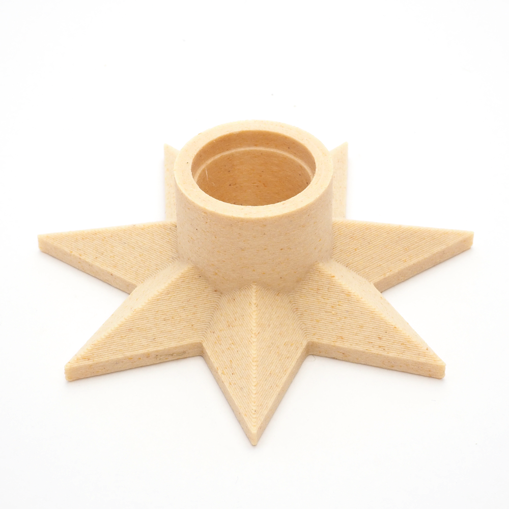 Birkfarvet stjerne formet lysestage - 3D printet dansk design til bæredygtig julepynt og hyggelige vinteraftener