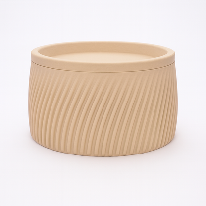 Flute opbevaringsboks i Beige 5/7 cm – ribbet og lav profil med låg