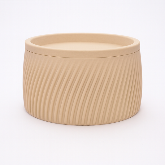 Flute opbevaringsboks i Beige 5/7 cm – ribbet og lav profil med låg
