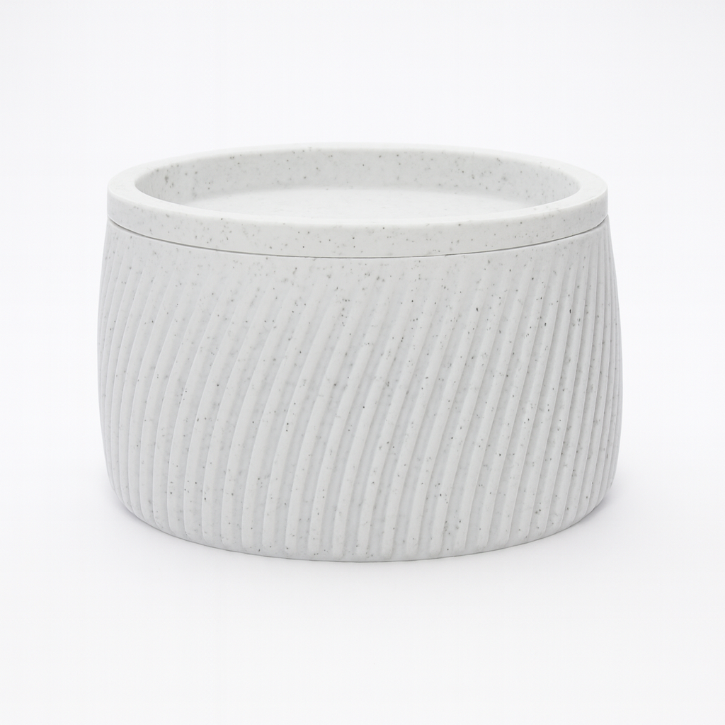 Flute opbevaringsboks i Marmor 5/7 cm – steninspireret nuance, låg og dekorativ struktur