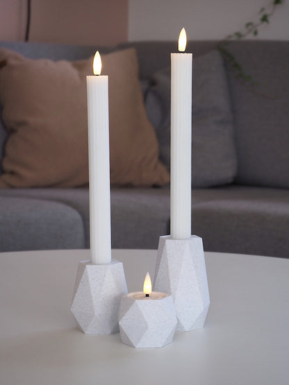 Marmor GEOMETRIC LED lysestage sæt – elegant og struktureret borddekoration til kronelys og fyrfadslys