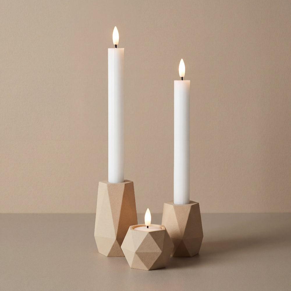 GEOMETRIC lysestage sæt til LED kronelys & fyrfadslys i beige – moderne dansk design