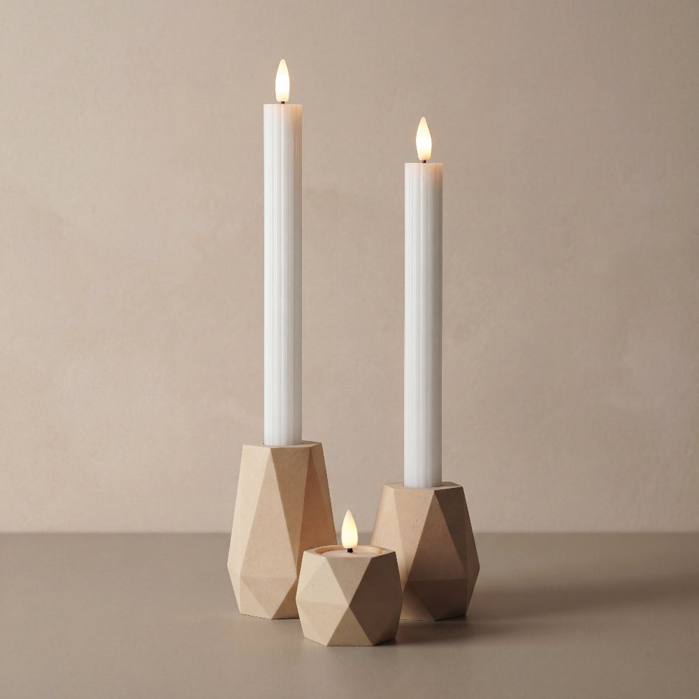 GEOMETRIC lysestage sæt til LED kronelys & fyrfadslys i birk – moderne dansk design