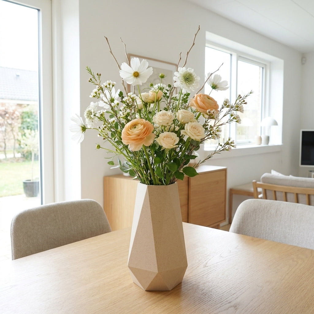 Geometrisk vase i birk nuance til tørrede blomster