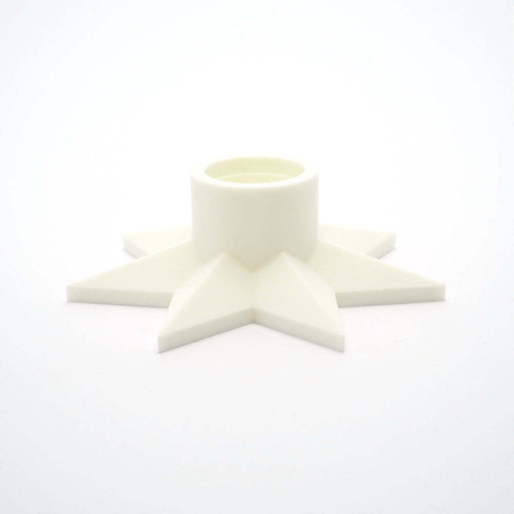 Hvid stjerne lysestage - 3D printet dansk design til bæredygtig julepynt og hyggelige vinteraftener