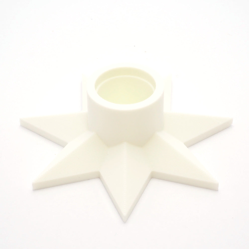 Hvid stjerne formet lysestage - 3D printet dansk design til bæredygtig julepynt og hyggelige vinteraftener