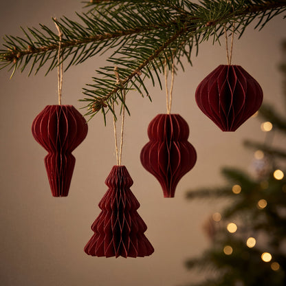 Honeycomb julepynt i rød, inspireret af de klassiske papir ornamenter - bærdygtig alternativ