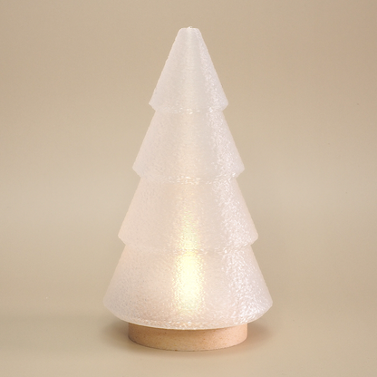 Juletræ fyrfadsstage som julepynt og julelysestage, transparent top med bund i træfyldt PLA, produceret med 3D print