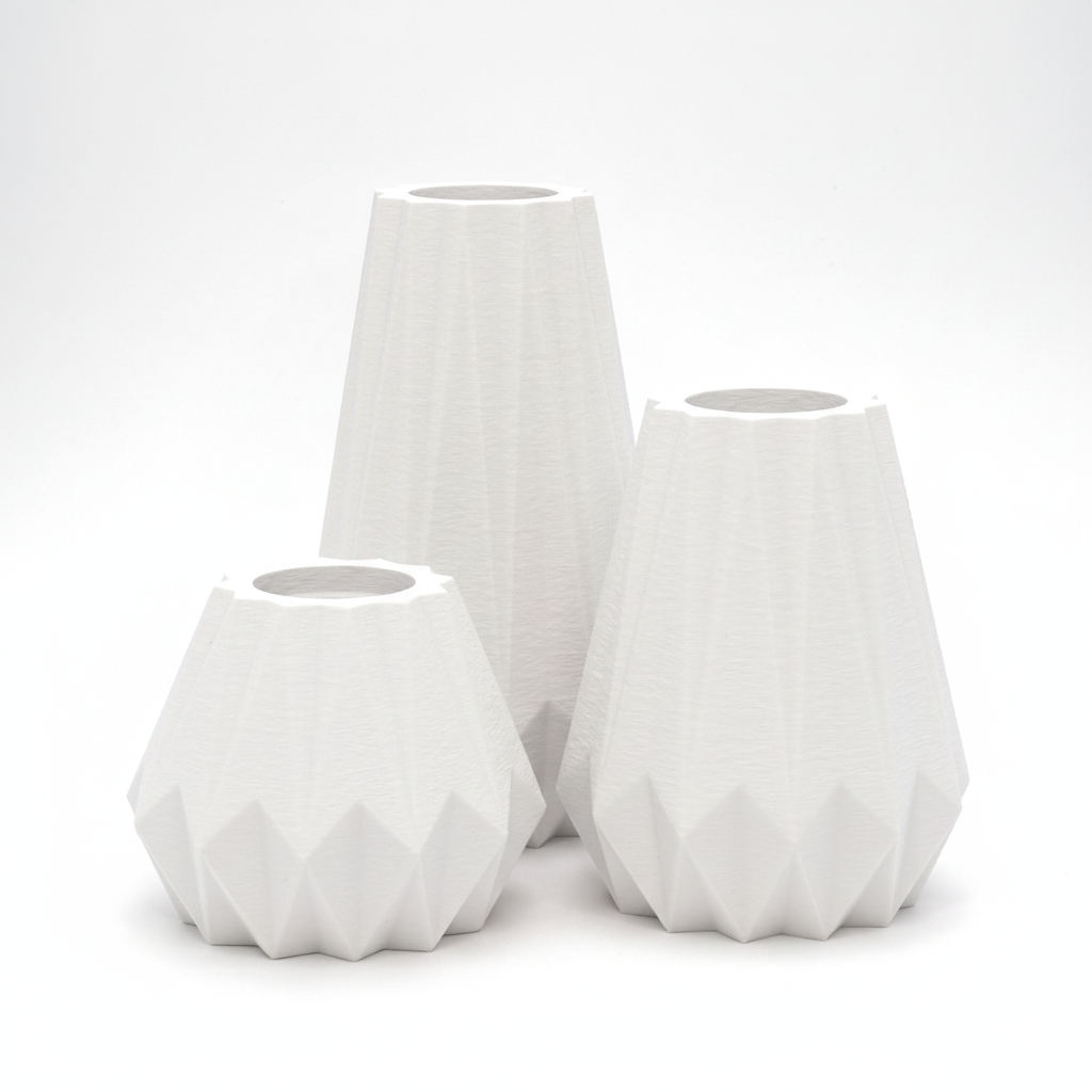 KANT lysestage sæt i hvid – 3 lysestager med geometriske formsprog og taktile facetter - bærdygtig dansk design