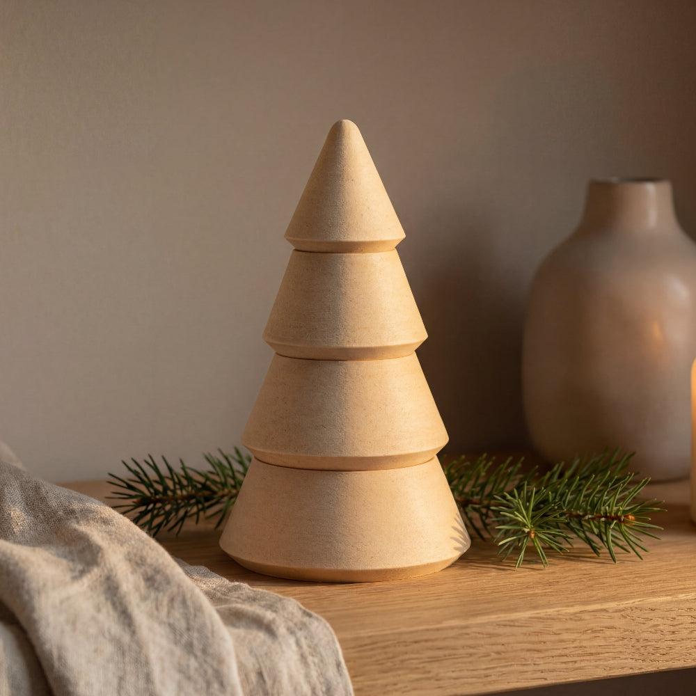 Modul LED juletræ lysestage stablet som træ til kronelys og fyrfadslys – minimalistisk julepynt i birk