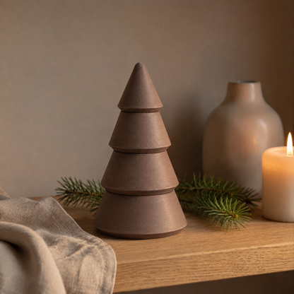Modul LED juletræ lysestage stablet som træ til kronelys og fyrfadslys – minimalistisk julepynt i valnød