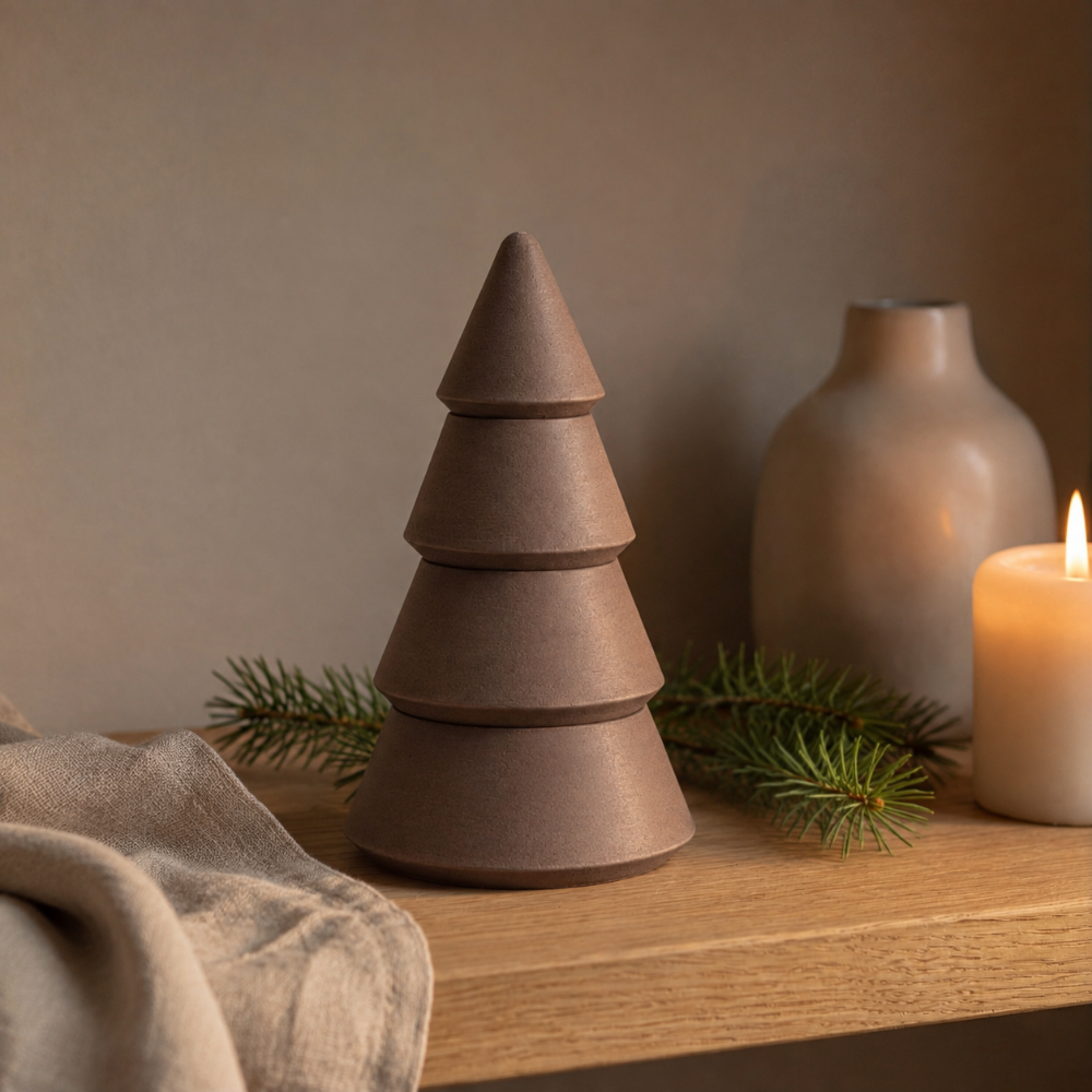 Modul LED juletræ lysestage stablet som træ til kronelys og fyrfadslys – minimalistisk julepynt i valnød